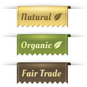 Natural, organic and fair trade sign.